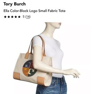 Tory Burch Ella Canvas Colorblock Logo Tote Bag OS Beige Tan Multicolor